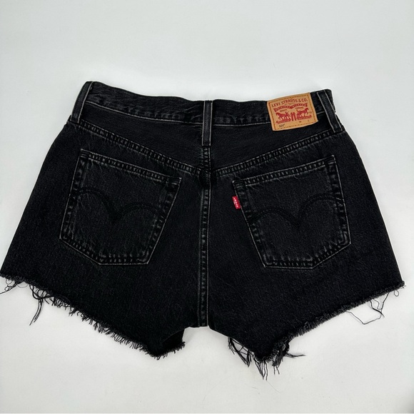 Levi’s 501 Jean Shorts Women W29 Black CutOff High Waist Button Fly Cotton Denim - Picture 2 of 9